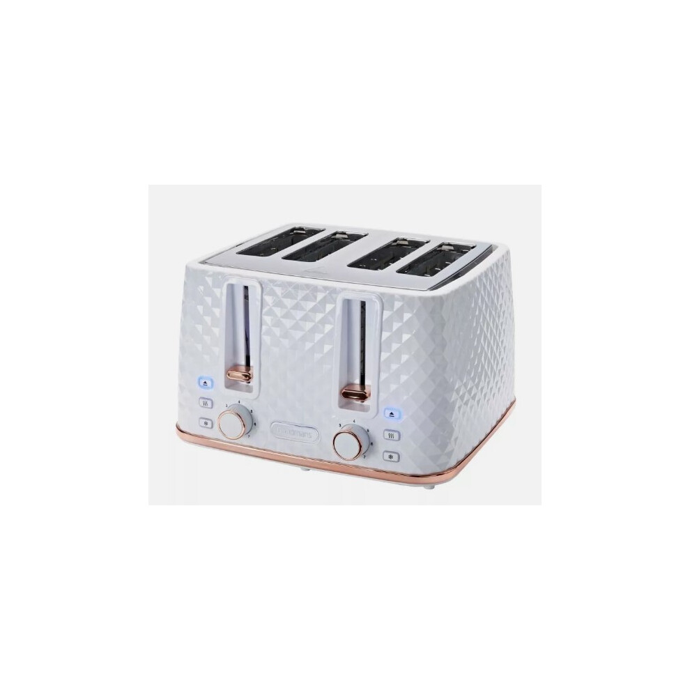 NEW Goodmans Diamond 4 Slice Toaster - White & Rose Gold