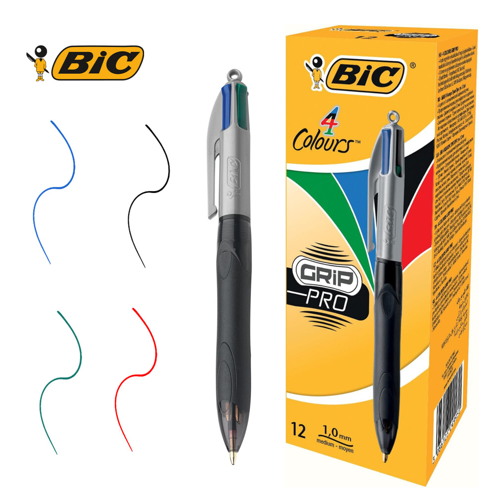 BIC 4 Colours Grip Pro Ballpoint Pen Retractable Medium Point