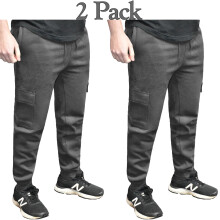 (Charcoal - 2 Pack, XL) Men Cargo Jogging Bottoms Fleece Trousers 2-3 Pack