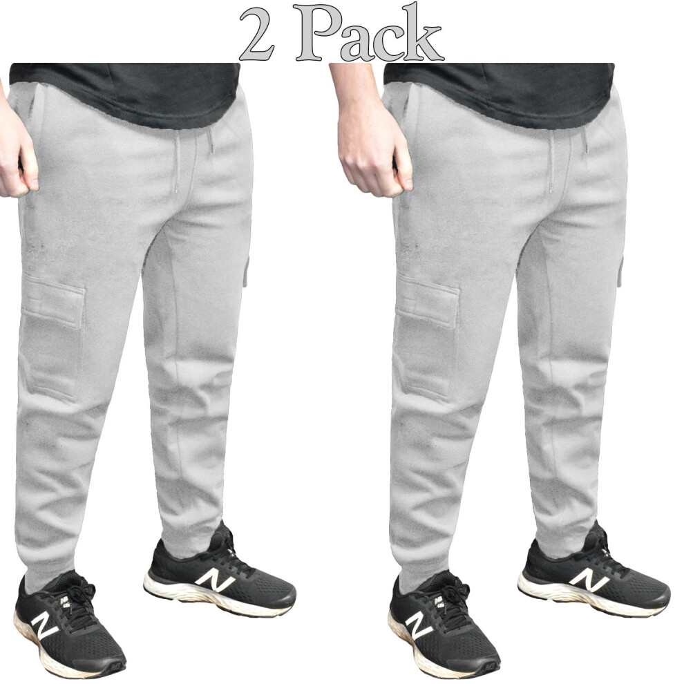 (Grey - 2 Pack, L) Men Cargo Jogging Bottoms Fleece Trousers 2-3 Pack