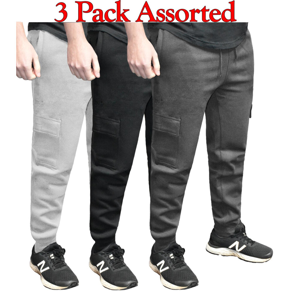 (Assorted - 3 Pack, L) Men Cargo Jogging Bottoms Fleece Trousers 2-3 Pack