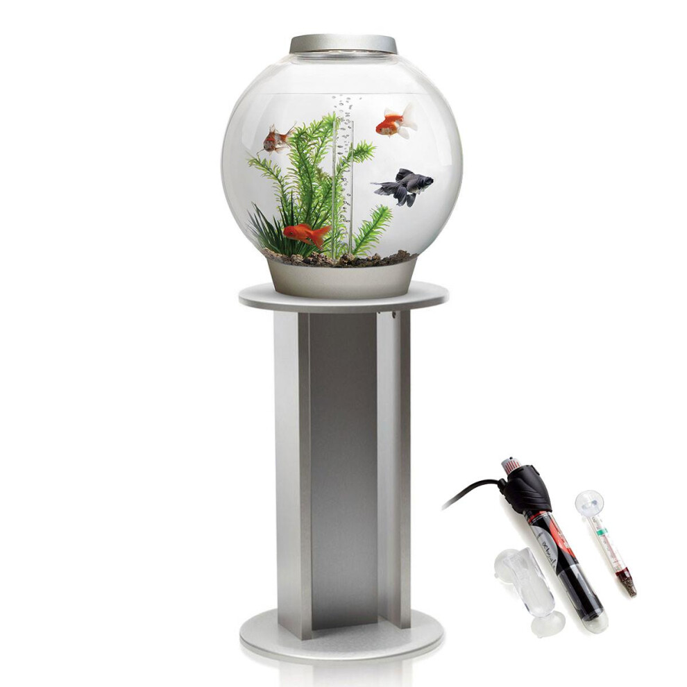 biOrb Classic 30L Aquarium in Silver with MCR LED Lighting, Silver Stand and Heater Pack