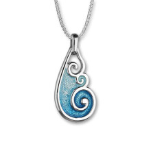 Ortak Jewellery Marine Tranquillity Blue Green Enamel Wave Tear Drop Pendant