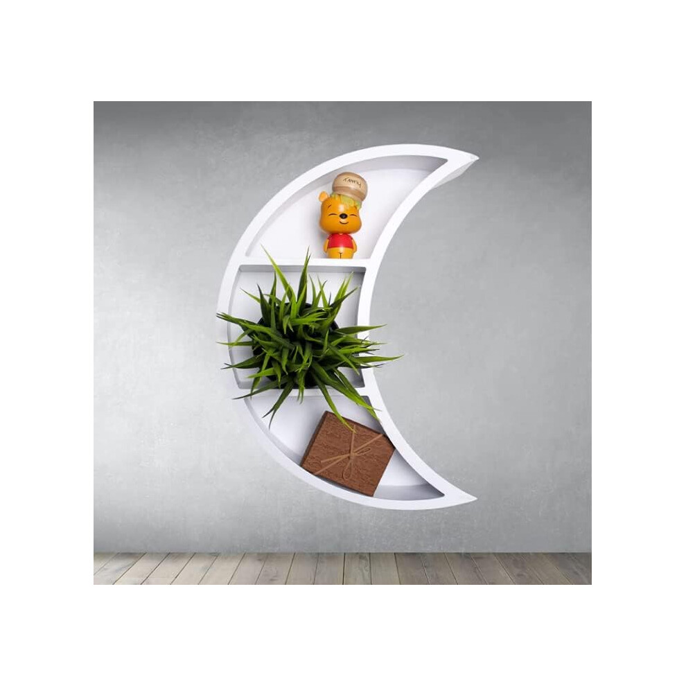 Wooden Moon Shape Floating Shelf Wall Storage Display Bookshelf Home 5017839922729