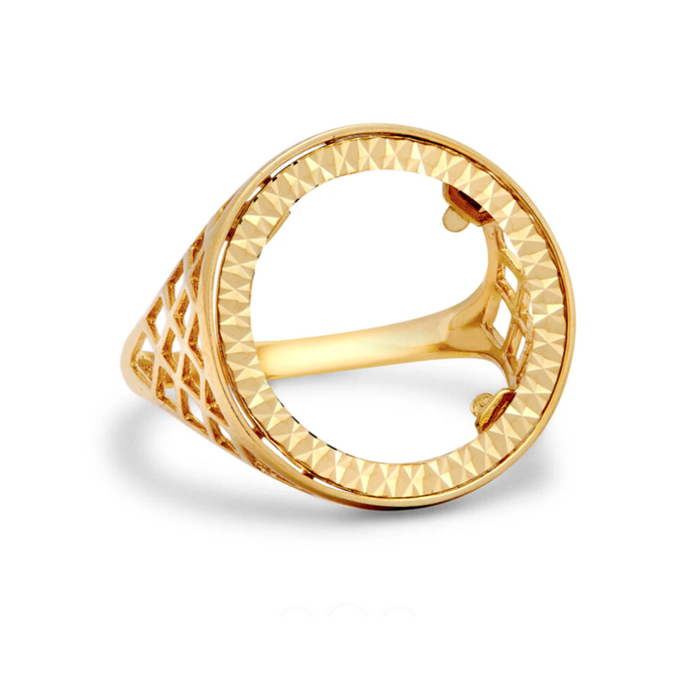 (S) Jewelco London Men's Solid 9ct Yellow Gold Basket Half Sovereign Coin Mount Ring - JRN168-H