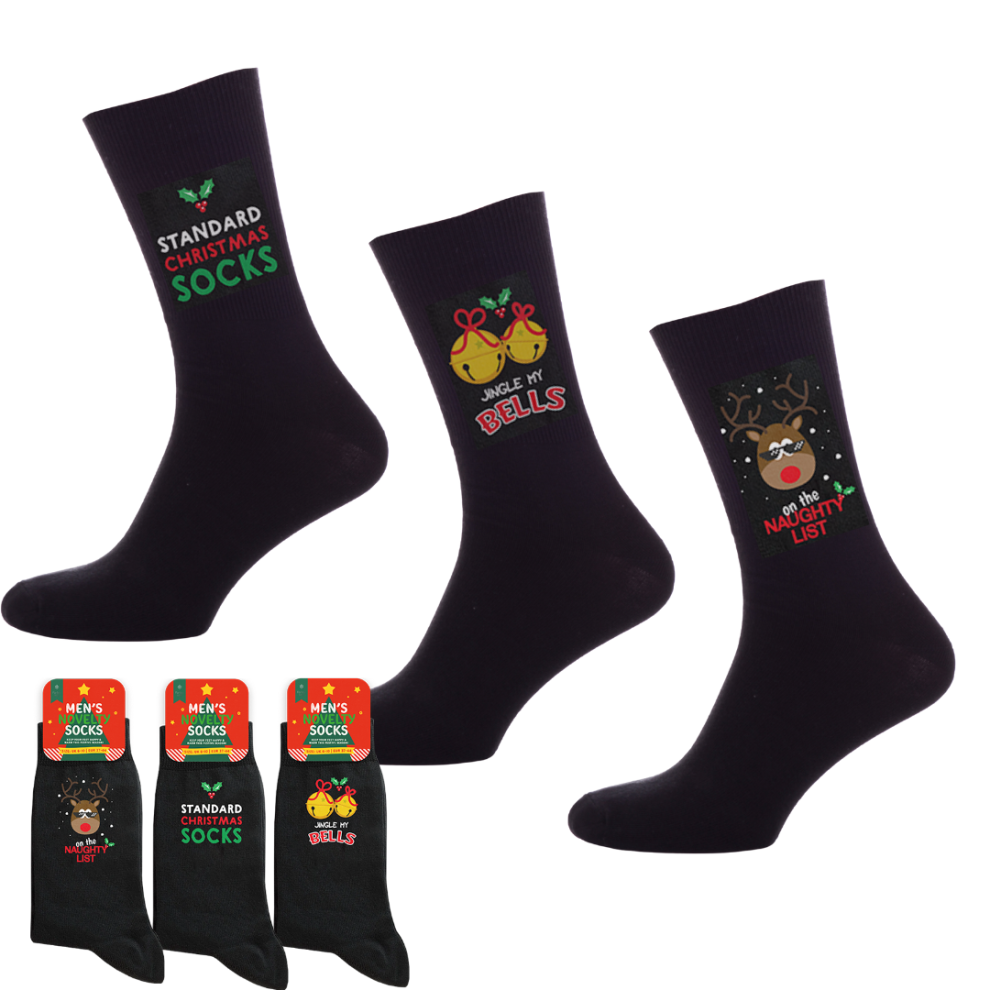 3 Pairs Mens Socks Santa Festive Christmas Novelty Xmas Socks