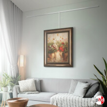 (Silber, 40 kg) „All-in-One“-HD-J-Schienen-Galeriesystem-Set, 2 m, Bilderaufhängestangen und robustes Schienenset (Wandaufhängung)