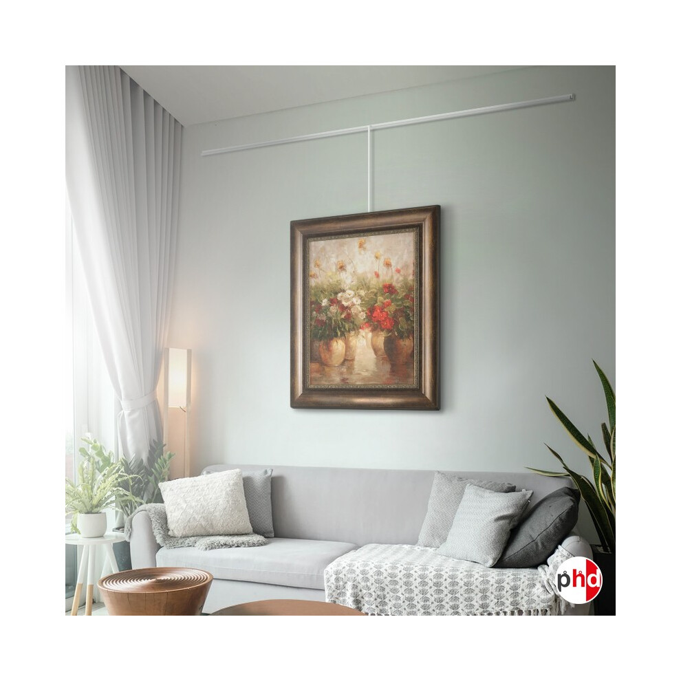 (Black, 80kg) 'All-in-one' HD J Rail 2m Gallery System Set, Picture Hanging Rods & Heavy Duty Track Kit (Wall Hanging)-image-OPC-PFD5789-NEW