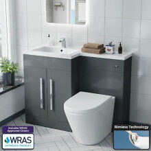 Nes Home Grey Bathroom Left Hand Basin Vanity Unit WC BTW Toilet 1100mm