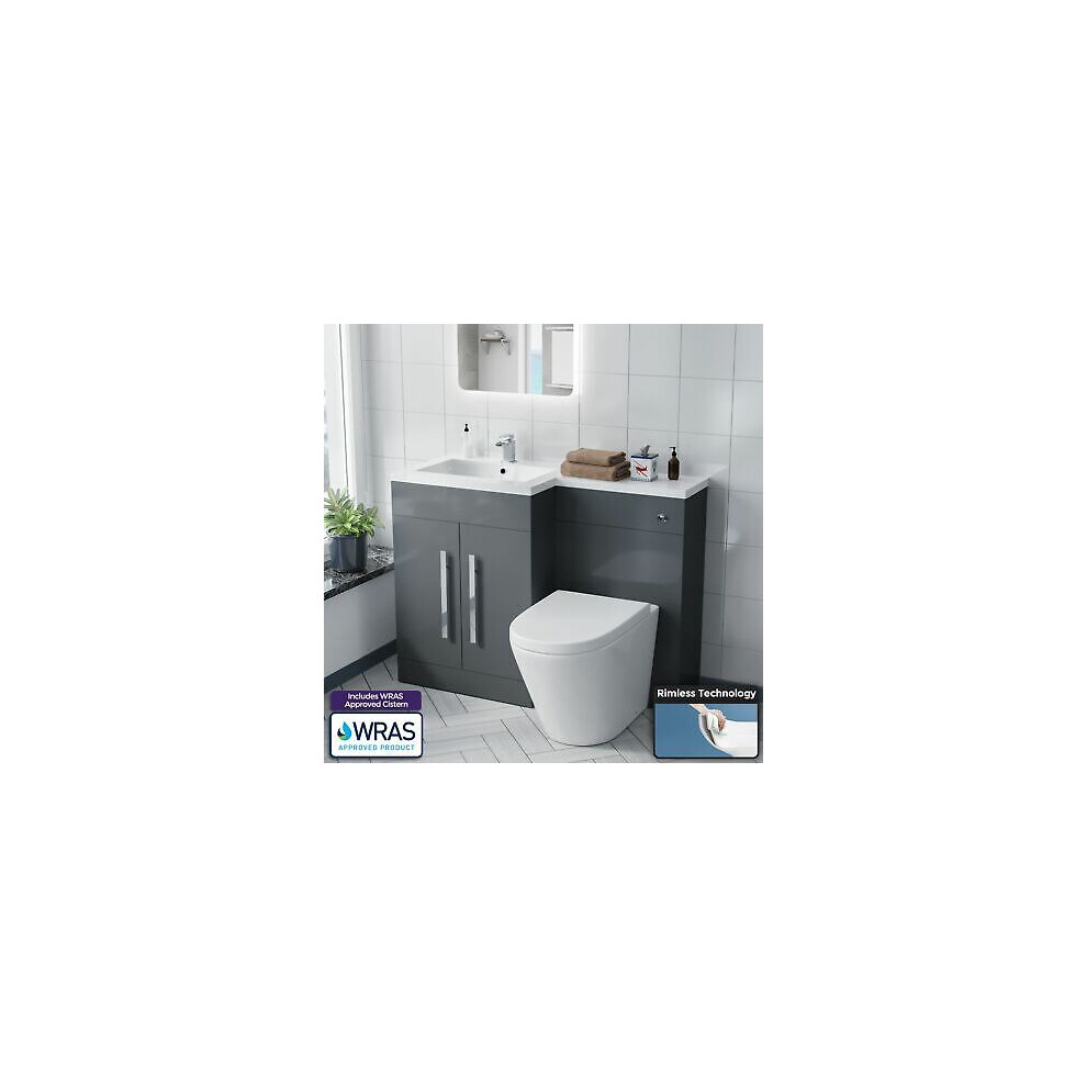 Nes Home Grey Bathroom Left Hand Basin Vanity Unit WC BTW Toilet 1100mm