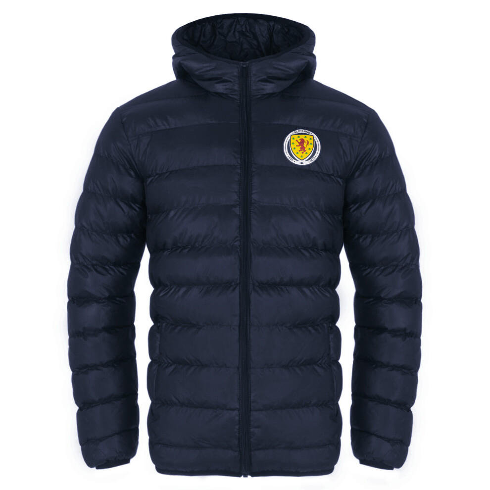 (Navy Blue, XXL) Scotland Mens Jacket Hooded Winter Quilted OFFICIAL Football Gift