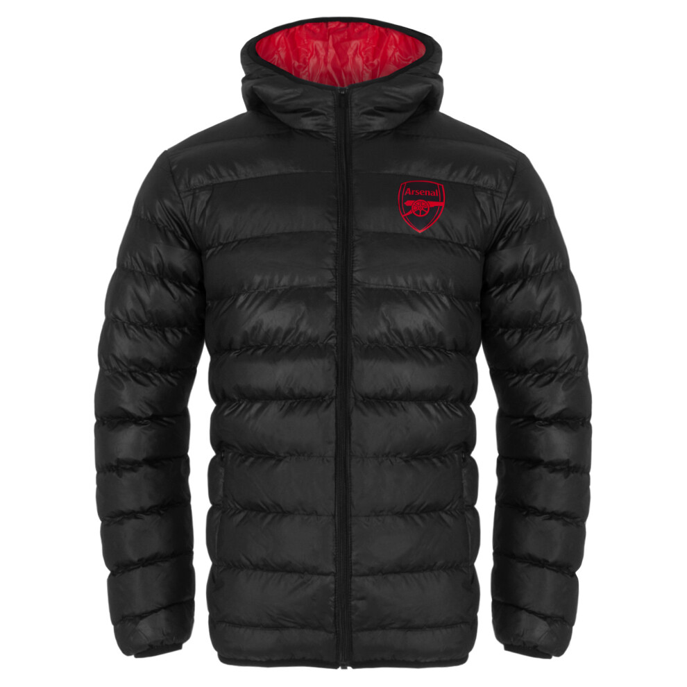 (Black, Medium) Arsenal FC Official Football Gift Mens Quilted Hooded Winter Jacket