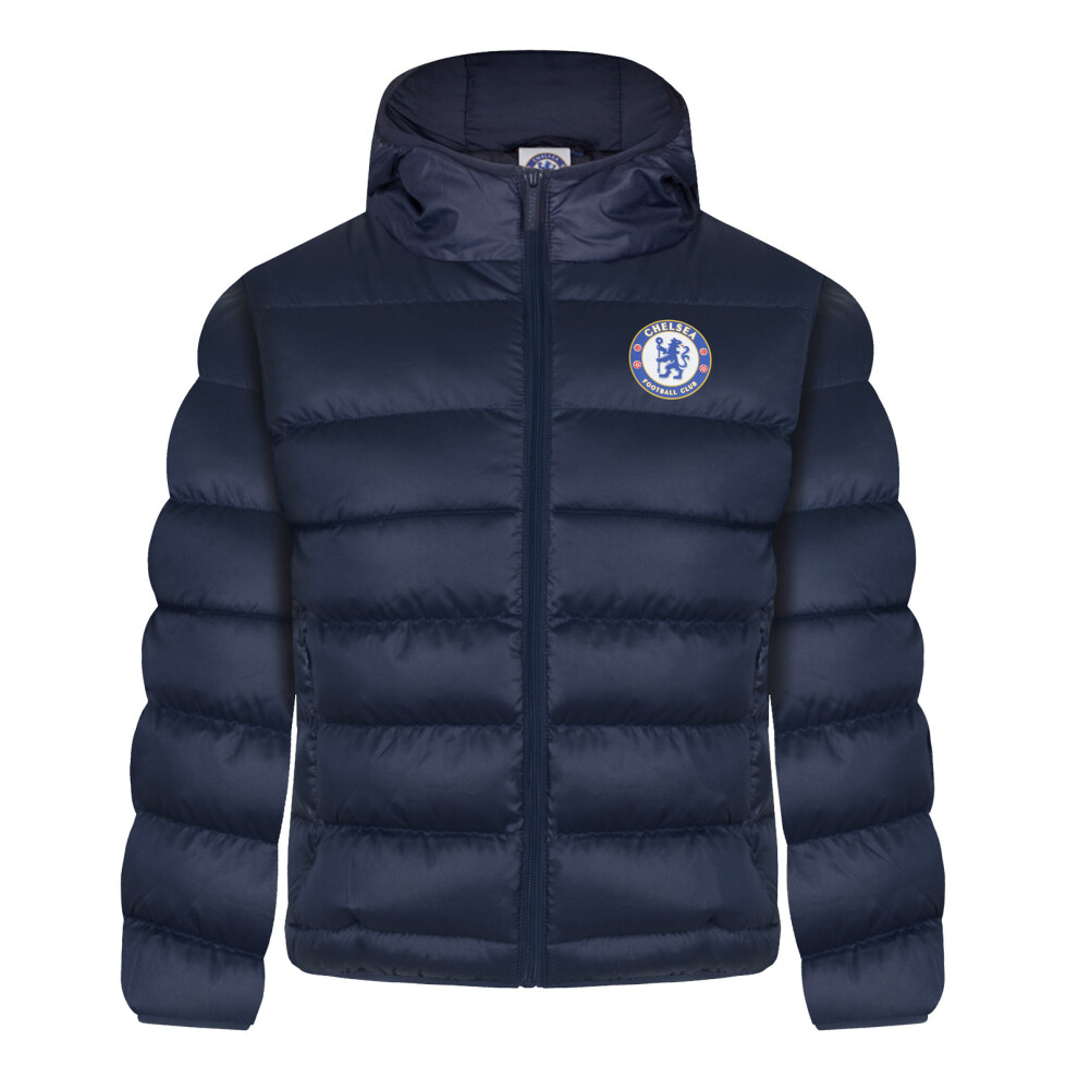 (Blue, 12-13 Years) Chelsea FC Boys Jacket Hooded Winter Quilted Kids OFFICIAL Football Gift