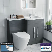 Nes Home Grey RH Basin Vanity Unit WC Back To Wall Toilet 1100mm Bathroom