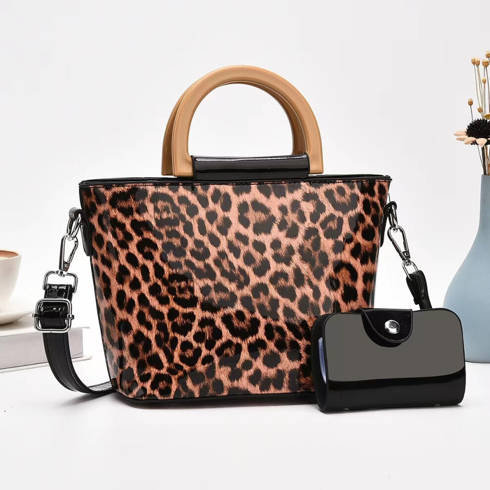 (Pink) Leopard Design Unique Handbag And Matching Purse Set With Roomy Interior And Stylish Appeal