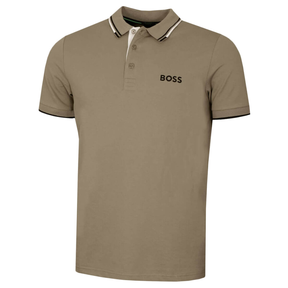 (L, Light Pastel Green) Hugo Boss Mens Paddy Pro Contrast Stripe Regular Fit Boss Logo Polo Shirt