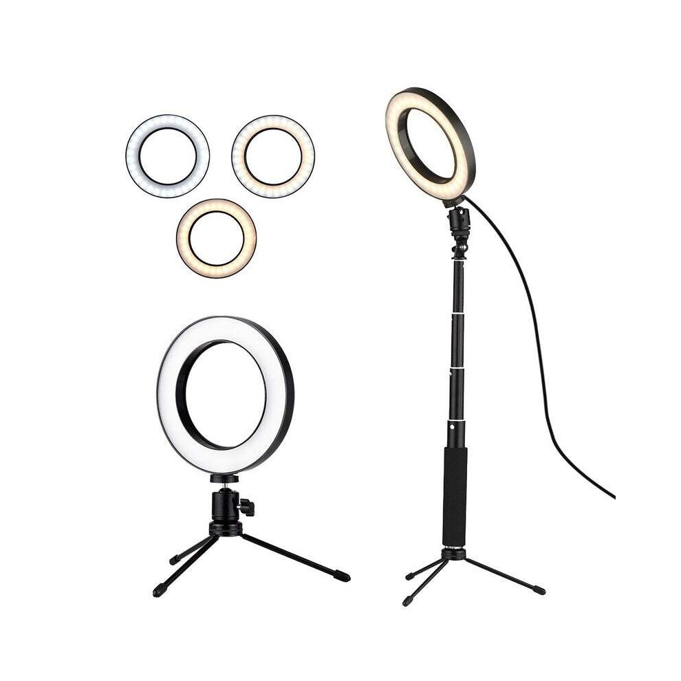 Camera Tripods Gimbals Selfie Sticks Light 8 Inch Desktop Mini Led Video Ring Lamp Dimmable 3 Lighting Modes Usb Powered With Telescopic Stand For Net