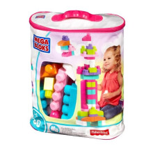 MEGA BLOKS First Builders Spielzeugset für Kleinkinder, große Bau-Tasche mit 80 Teilen und Aufbewahrung, Pink, ab 1 Jahr