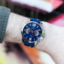 Tommy Hilfiger 1791476 Men's Watch - Blue Strap, Blue Dial, Silver Case, 46mm, Quartz, Tachymeter