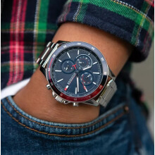 TOMMY HILFIGER 1791718 MEN'S WATCH SILVER STRAP BLUE DIAL SILVER CASE