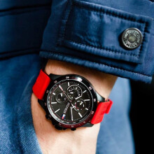 Tommy Hilfiger 1791722 Men's Watch - Red Silicone Strap, Black Dial & Black Case, 46mm Quartz