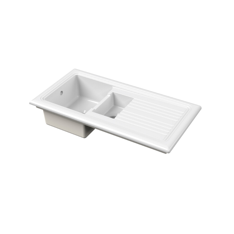 101cm Inset Counter Top 1.5 Bowl Fireclay Ceramic Kitchen Sink - White