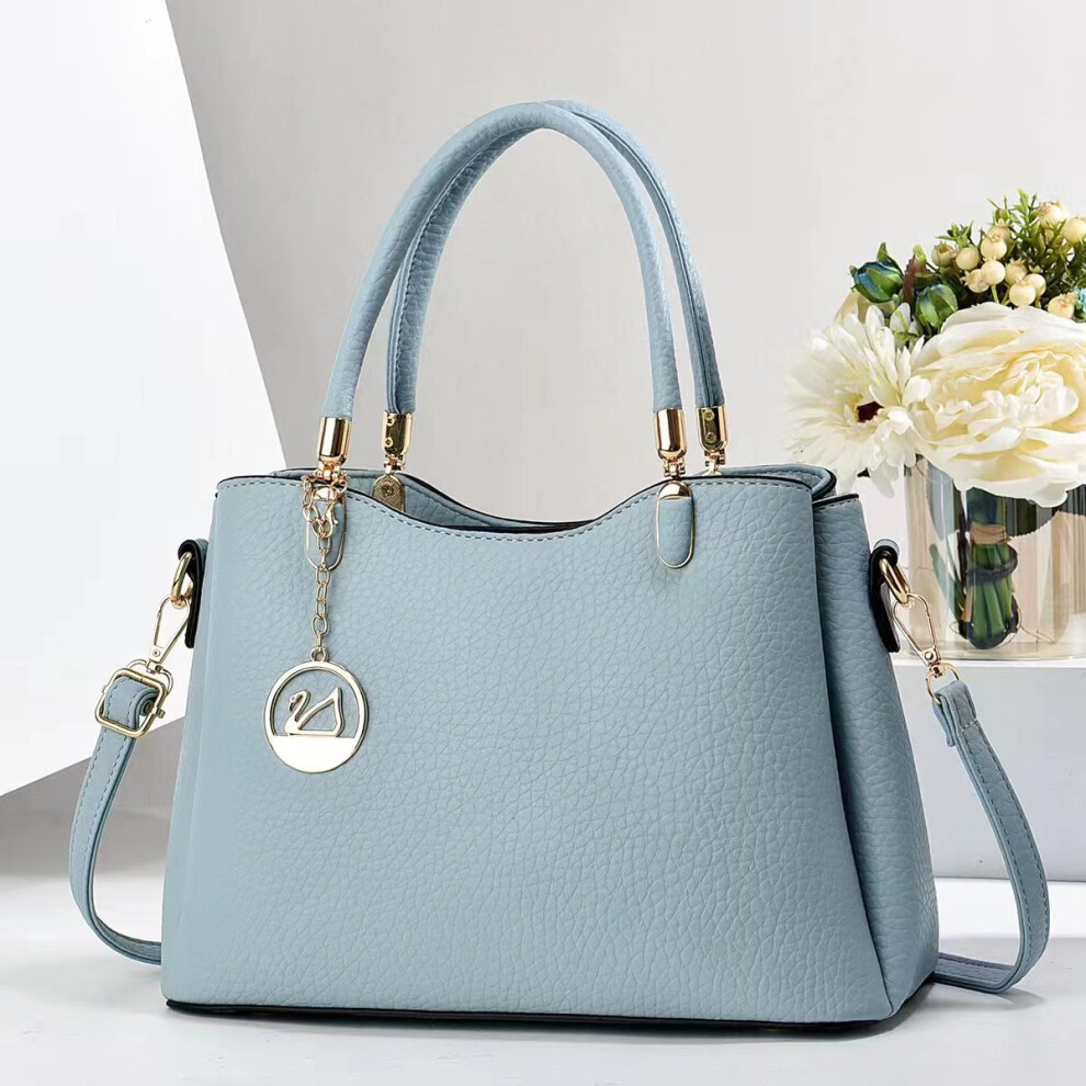 (Blue) Contemporary Lychee Texture Mom Bag Versatile Black Blue Khaki Tote Stylish And Practical