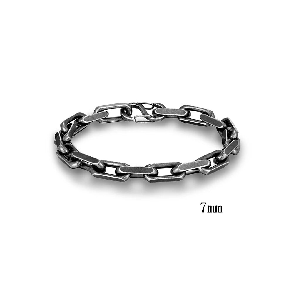 (19cm, 7mm) Vintage Oxidized Chain Link Punk Stainless Steel Mens Bracelet