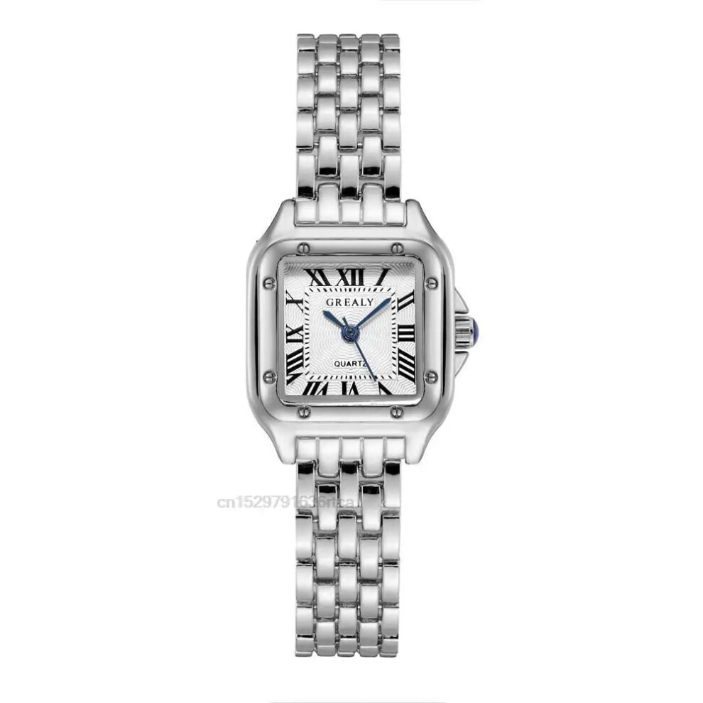 Grealy (Silver) Womens Fashion Square Watch Alloy Strap Luxury Ladies Quartz Wristwatches Silver