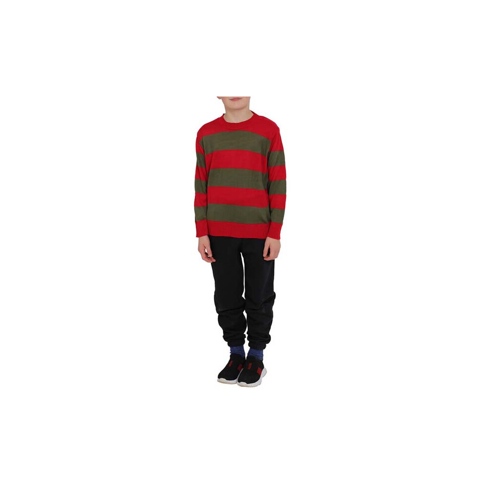 (Red & Green Striped Jumper, 13 Years) New Kids Red & Green Stripe Halloween Jumper Girls Boys Knitted Long Sleeve Pullover Winter Sweater Top Age 3-13 Years
