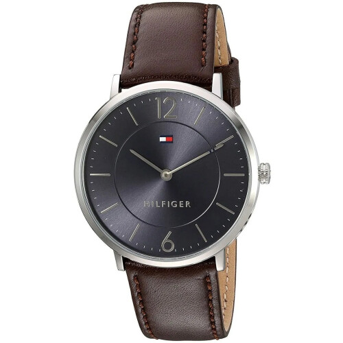 Tommy Hilfiger TOMMY HILFIGER 1710352 MEN'S WATCH BRONW STRAP BLACK DIAL SILVER CASE 1