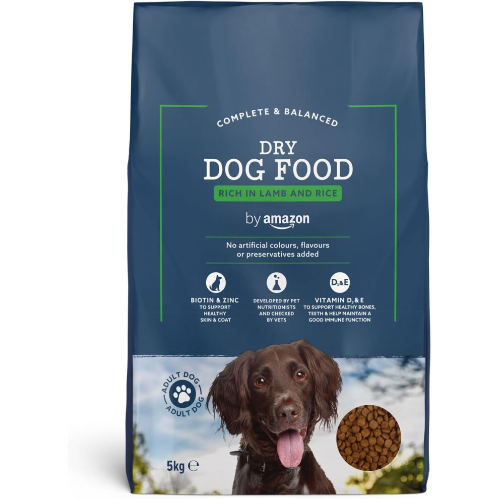 By Amazon - Complete Dry Dog Food For Adult Dogs, Rich In Lamb And Rice, 1 Pack Of 5Kg