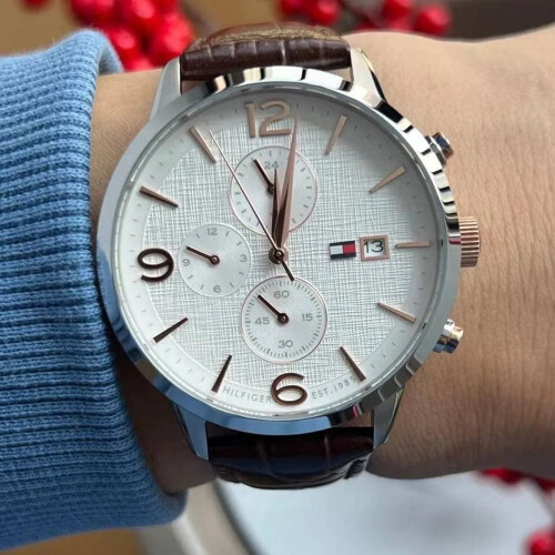 Tommy Hilfiger TOMMY HILFIGER 1710360 MEN'S WATCH BROWN STRAP SILVER DIAL SILVER CASE