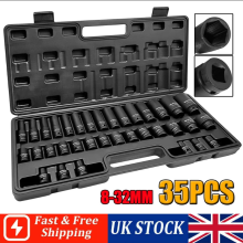 35pc Metric 1/2" Drive Deep Impact Socket Set Garage Workshop Tool