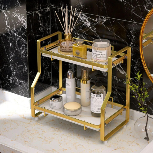 Living And Home (2) Kitchen Bathroom Storage Organiser Rack Gold