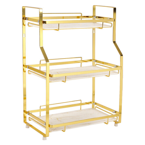 Living And Home (3) Kitchen Bathroom Storage Organiser Rack Gold 2