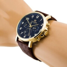 TOMMY HILFIGER 1710380 MEN'S WATCH BROWN STRAP BLUE DIAL GOLD CASE