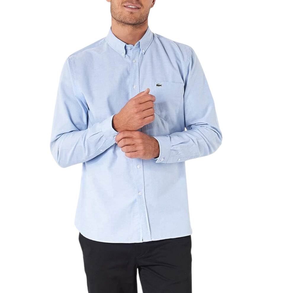 (Sky Blue, L) LACOSTE CH4976 Mens Oxford Shirts Cotton Formal Top