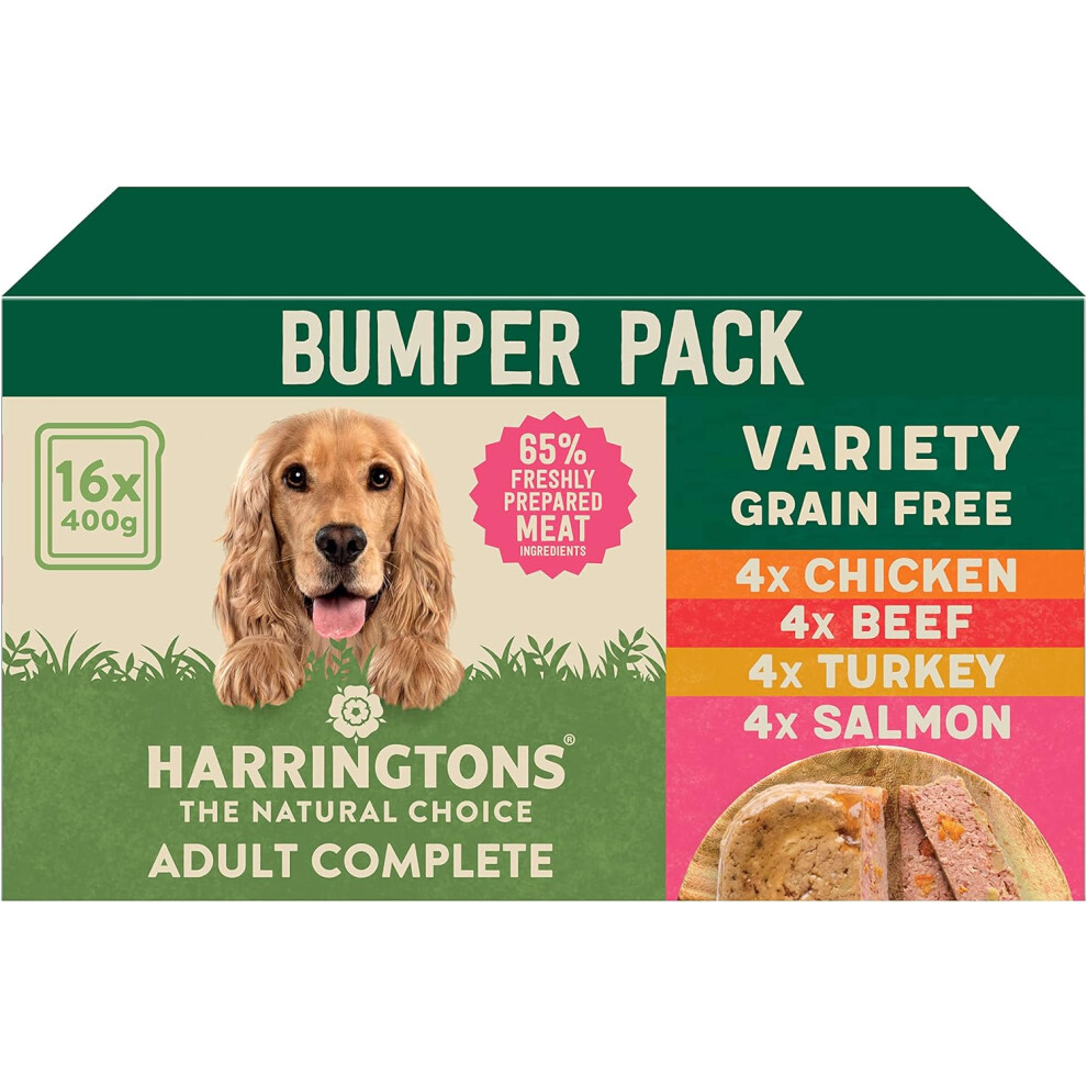 Harringtons Grain Free Hypoallergenic Wet Dog Food Variety Pack 16x400g  Chicken Beef & Salmon  Natural Ingredients400 g Pack 16 Packaging may vary