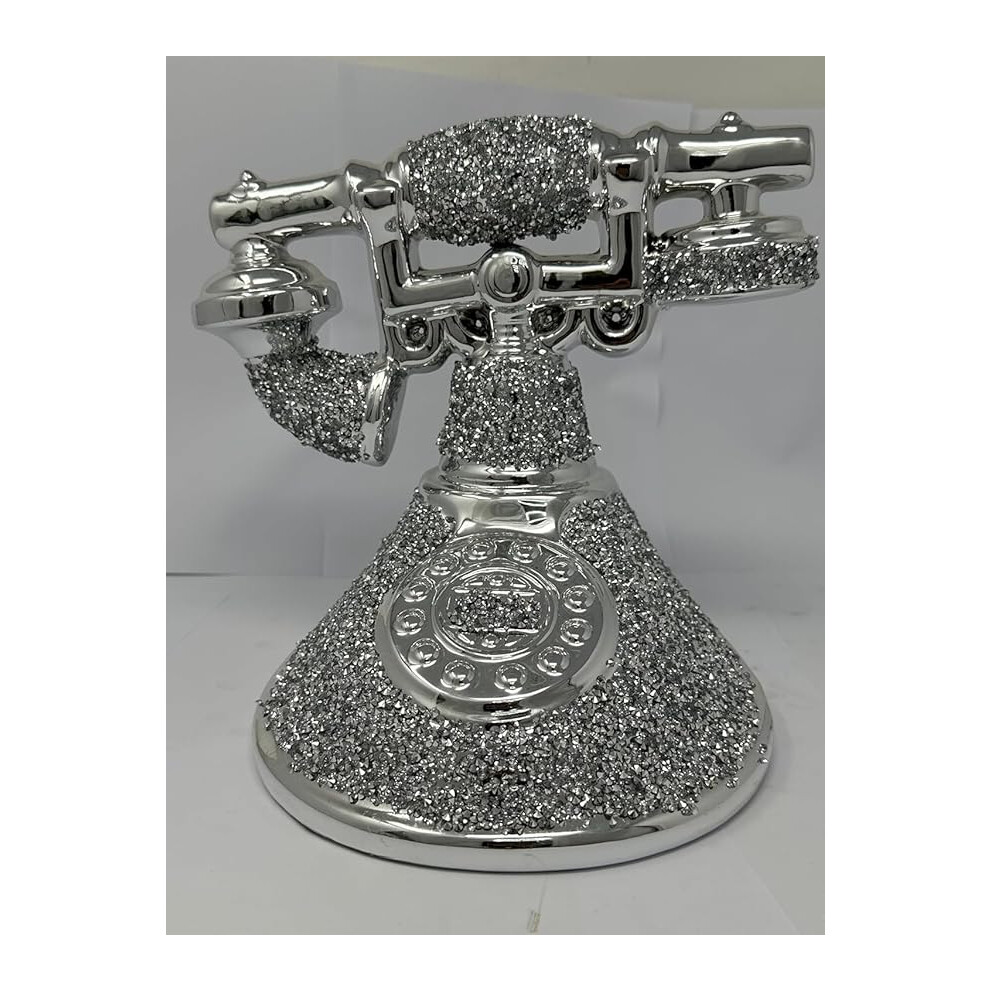 Retro Style Crushed Diamond Telephone Ornament, 25CM, Silver