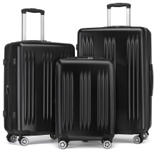 (Black, 20+24+28 inch) 20/24/28 Inch Expandable ABS+PC Suitcase With TSA Lock