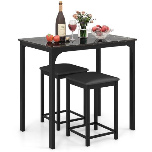 Costway Dining Table Set Counter-height Table 2 Upholstered Stools w/Footrest