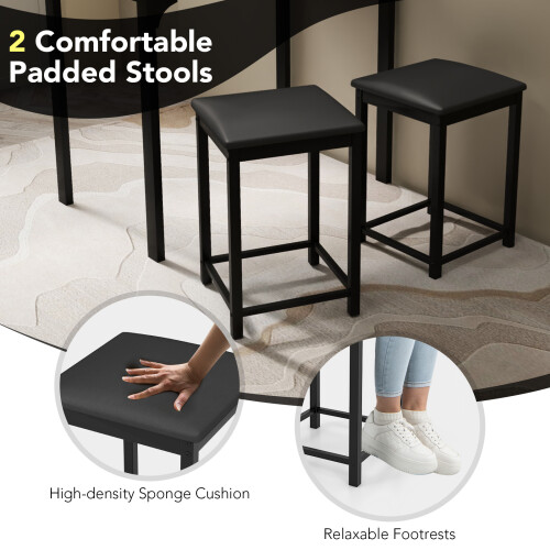 Costway Dining Table Set Counter-height Table 2 Upholstered Stools w/Footrest 2