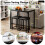 Costway Dining Table Set Counter-height Table 2 Upholstered Stools w/Footrest 5