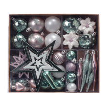 58pcs Christmas Tree Hanging Ornament Set Colorful Shatterproof Christmas Balls Stars Pendant,cartoon pink