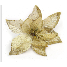 12pcs 5.11 in Christmas Tree Decoration Silk Flower Gold Poinsettia Shrubs