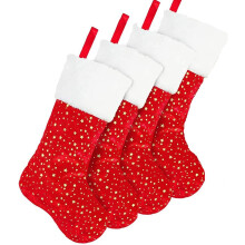 Red Christmas Stockings 4 Pack Golden Stars Christmas Stockings