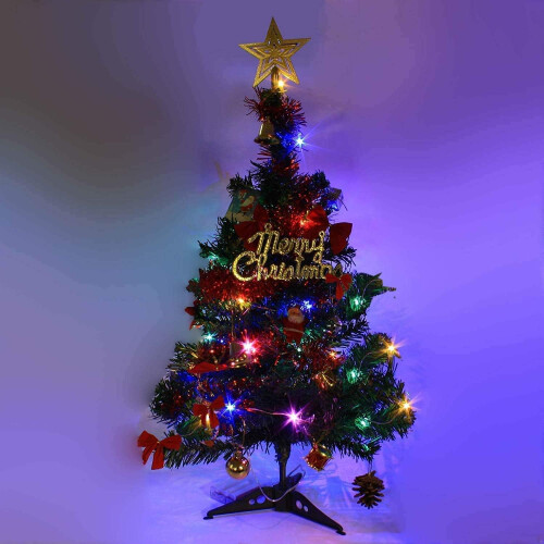 50cm Tabletop Xmas Tree, Artificial Mini Christmas Pine Tree with LED String Lights & Ornaments 2