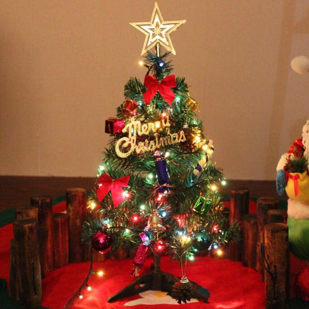 50cm Tabletop Xmas Tree, Artificial Mini Christmas Pine Tree with LED String Lights & Ornaments