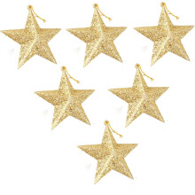 6-Pack of Christmas Tree Decorations - Star Hanging Ornaments Gold Glitter Stars Festive Embellishments, Gold 3.5 Inches